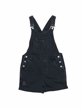 Top Shop Moto Shortalls Women’s 4 Faded Black Wash Distressed Overalls Shorts